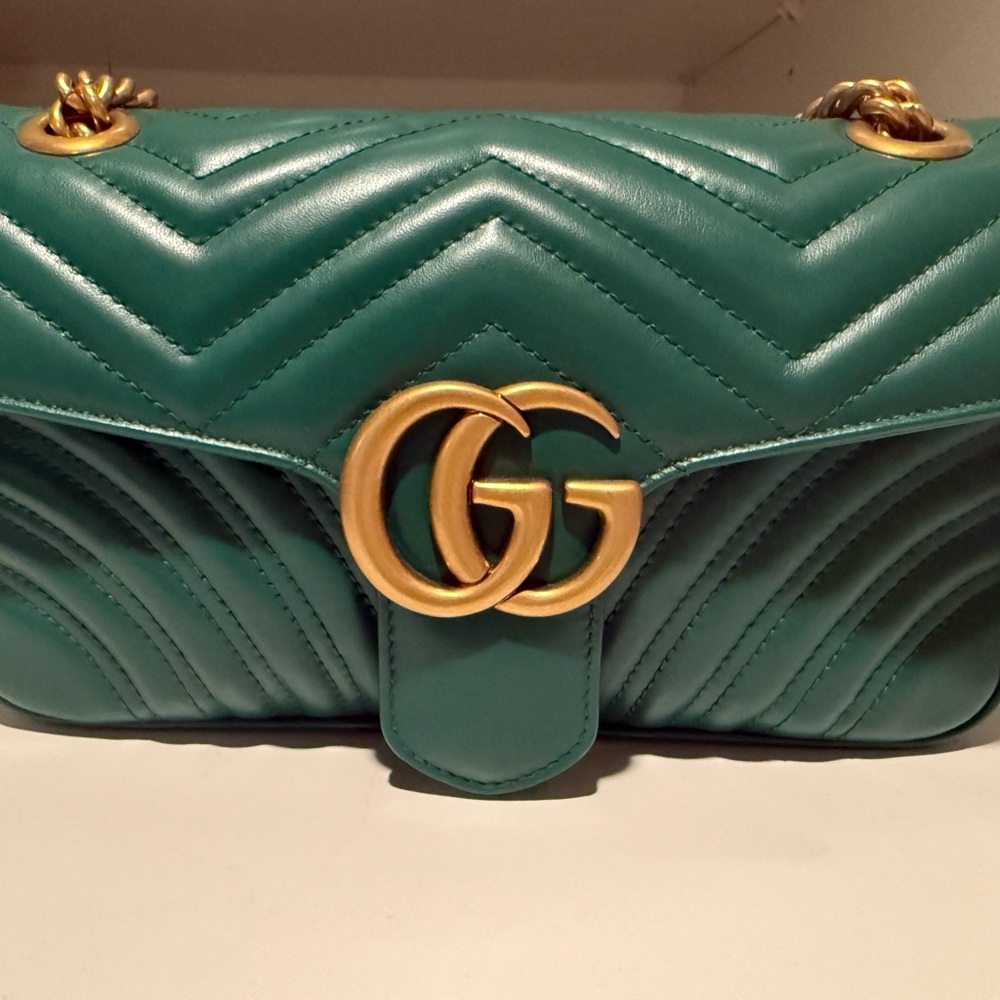 Gucci Marmont Green  Chevron Shoulder Bag